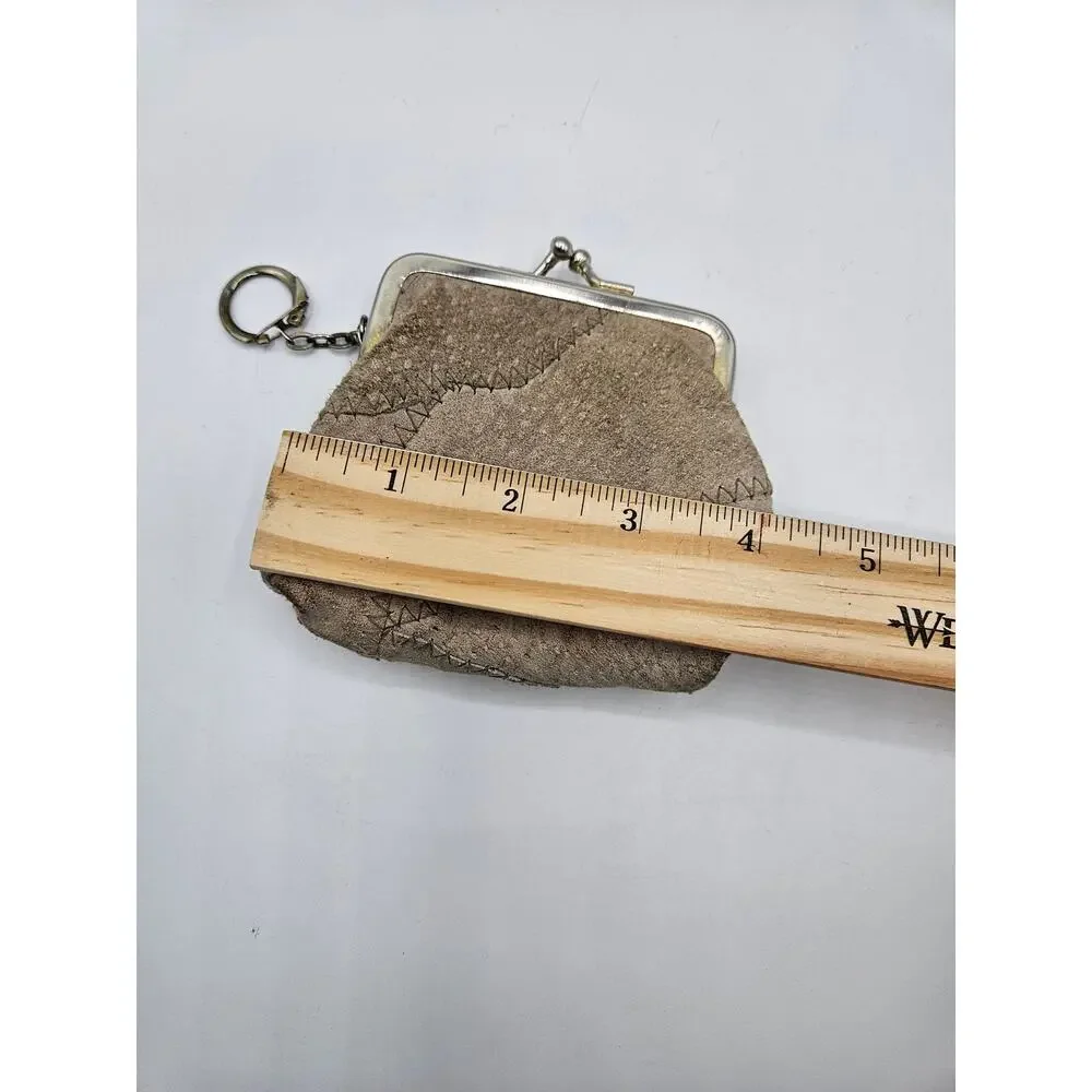 Womens Leather Coin Purse Key‎ Chain Brown Snap Closure